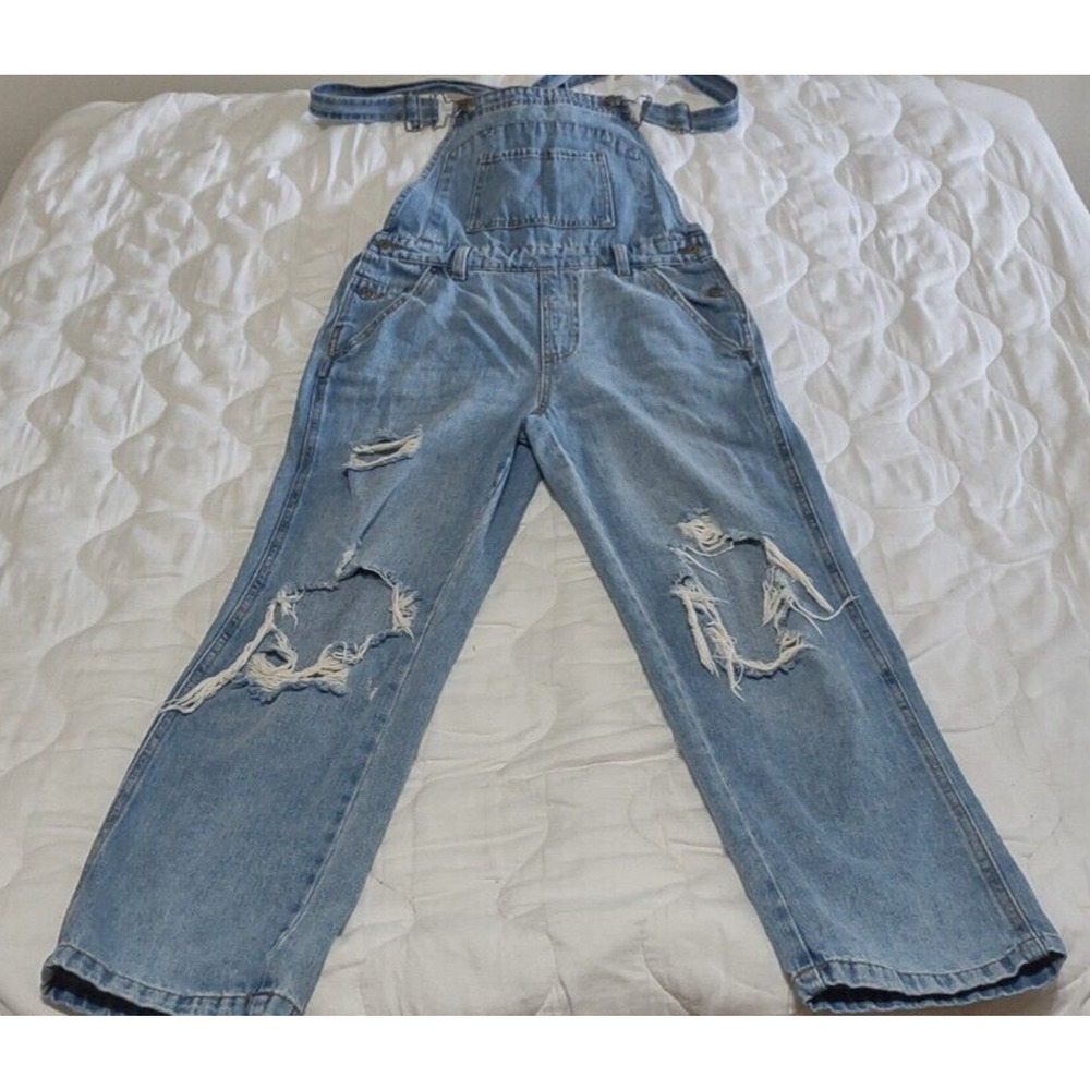 Wild Fable Overall Jeans Womens XS Denim Distressed Boyfriend Fit Light Wash
